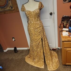 Gold Sequin Gown with Slit